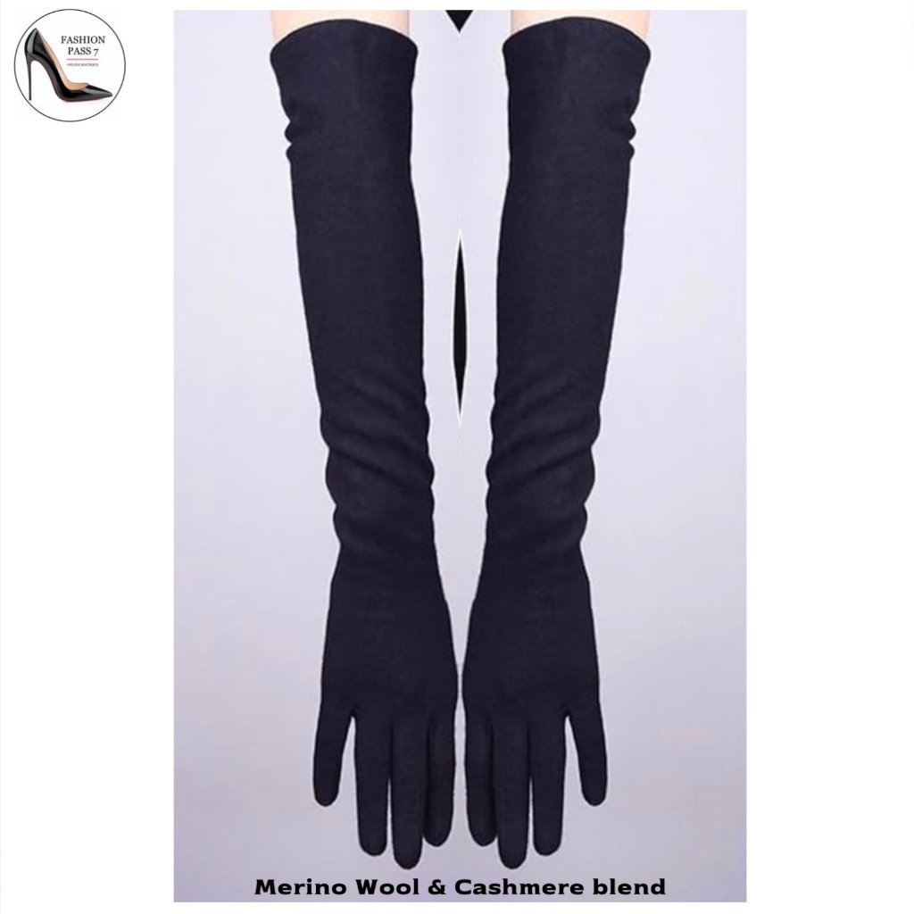Long Cashmere Merino Wool Gloves Classical Black Opera Driving Winter Warm Glove